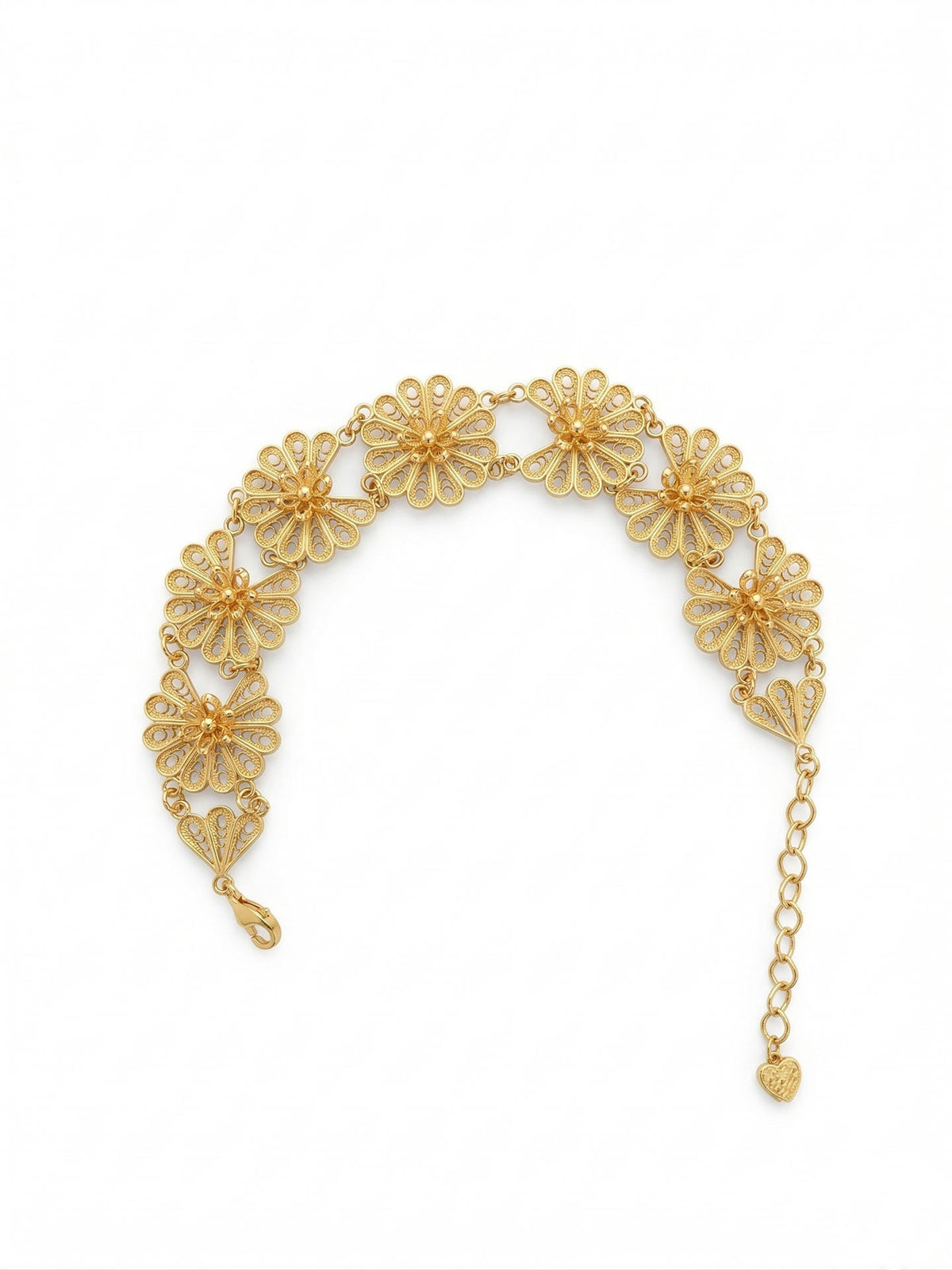 Gold Filigree Lotus Flower Wide Link Bracelet in 925 sterling silver - view 4