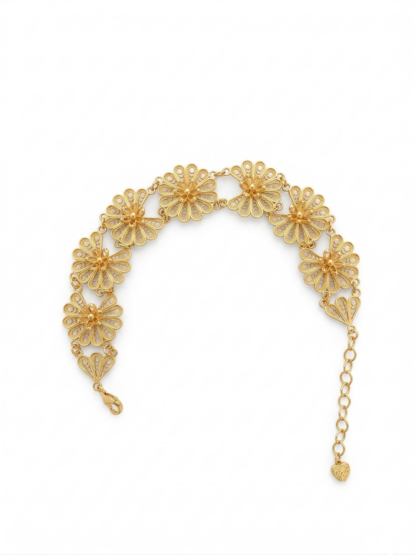 Traditional Filigree Handmade Lotus Flower Cuff Bracelet Gold Plated Silver