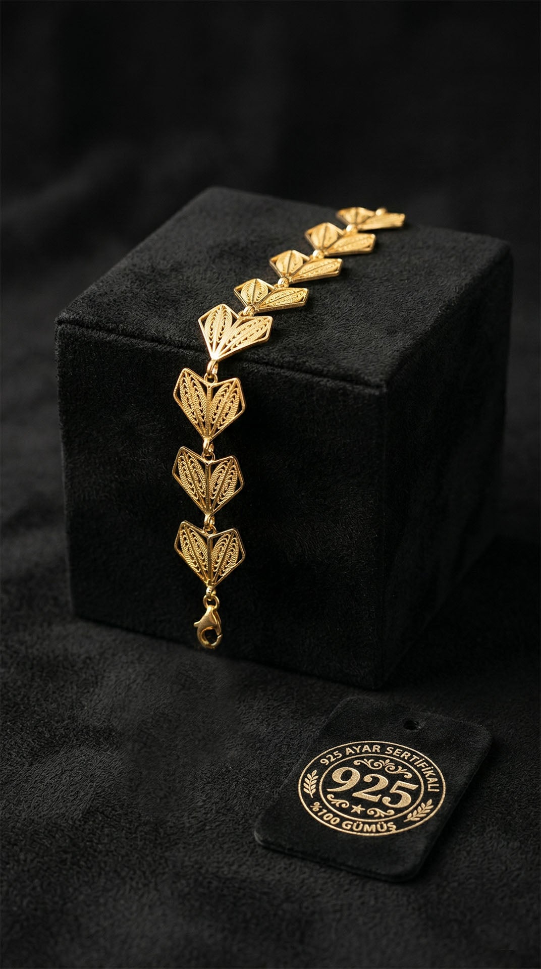 Gold Filigree Origami Heart Bracelet in 925 sterling silver