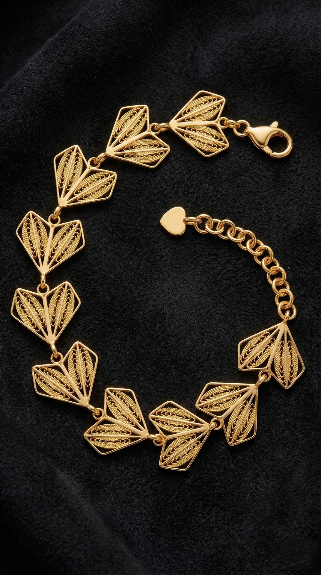 Traditional Filigree Handmade Origami Heart Cuff Bracelet Gold Plated Silver