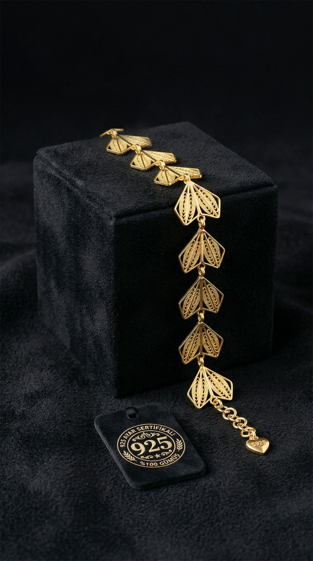 Traditional Filigree Handmade Origami Heart Cuff Bracelet Gold Plated Silver