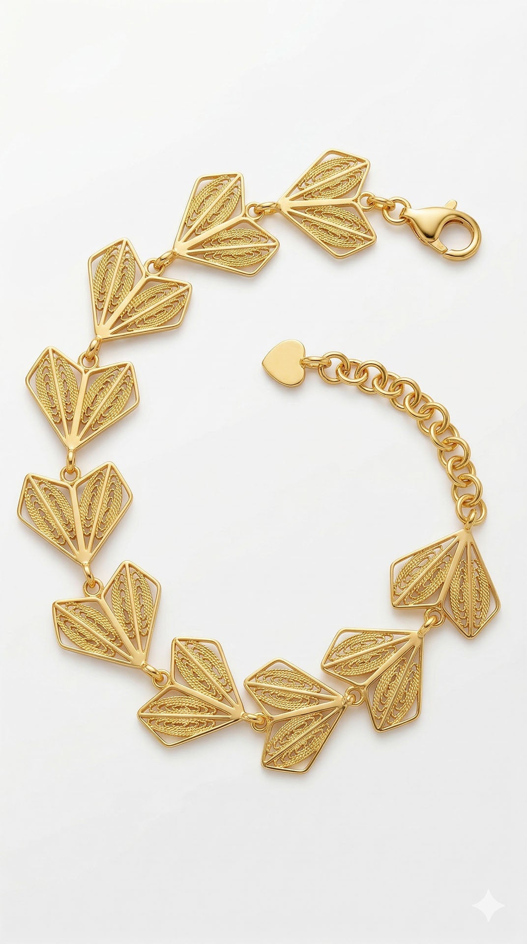 Traditional Filigree Handmade Origami Heart Cuff Bracelet Gold Plated Silver