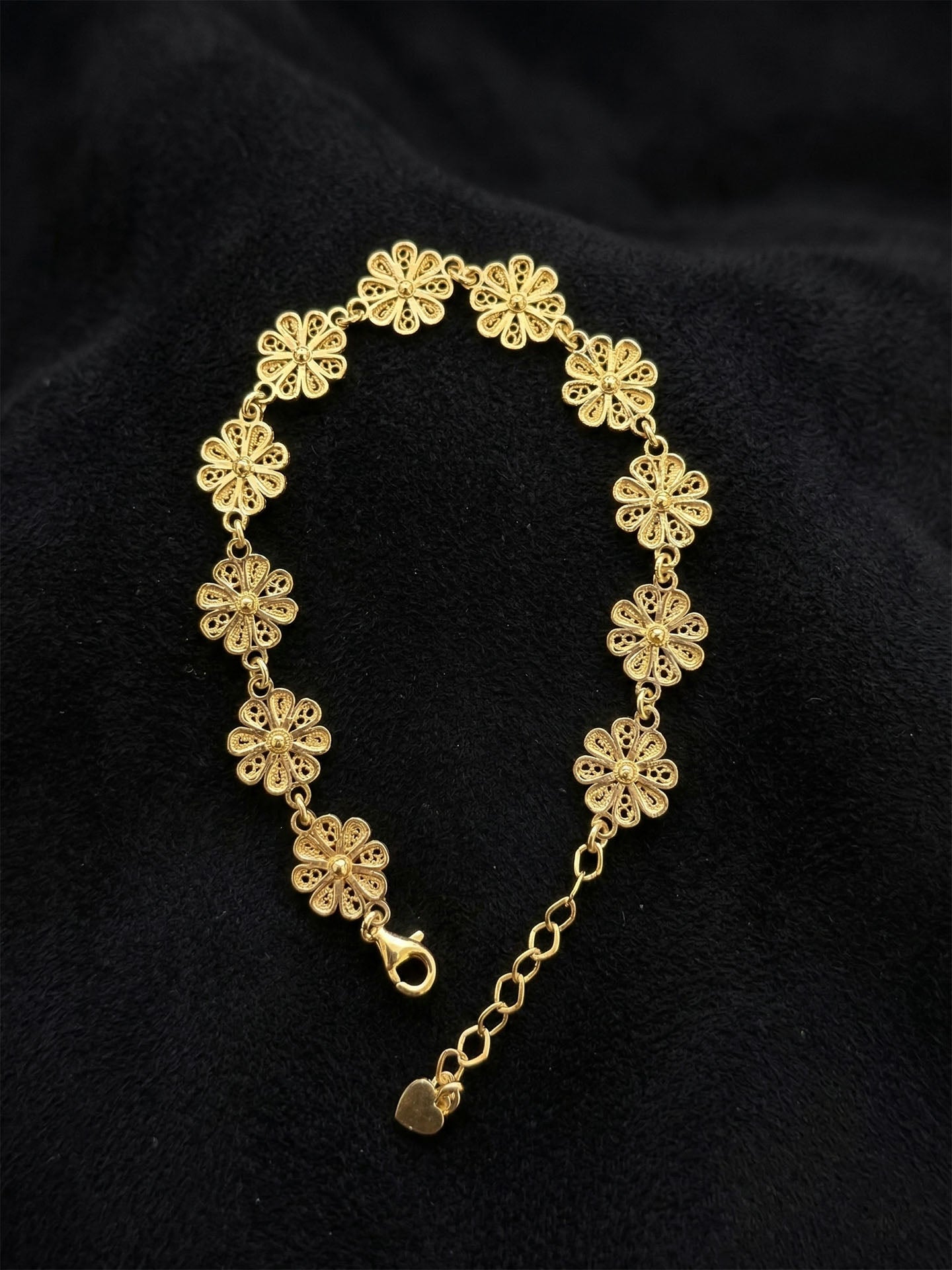 Traditional Filigree Handmade Daisy Row Bracelet Gold Plated Silver