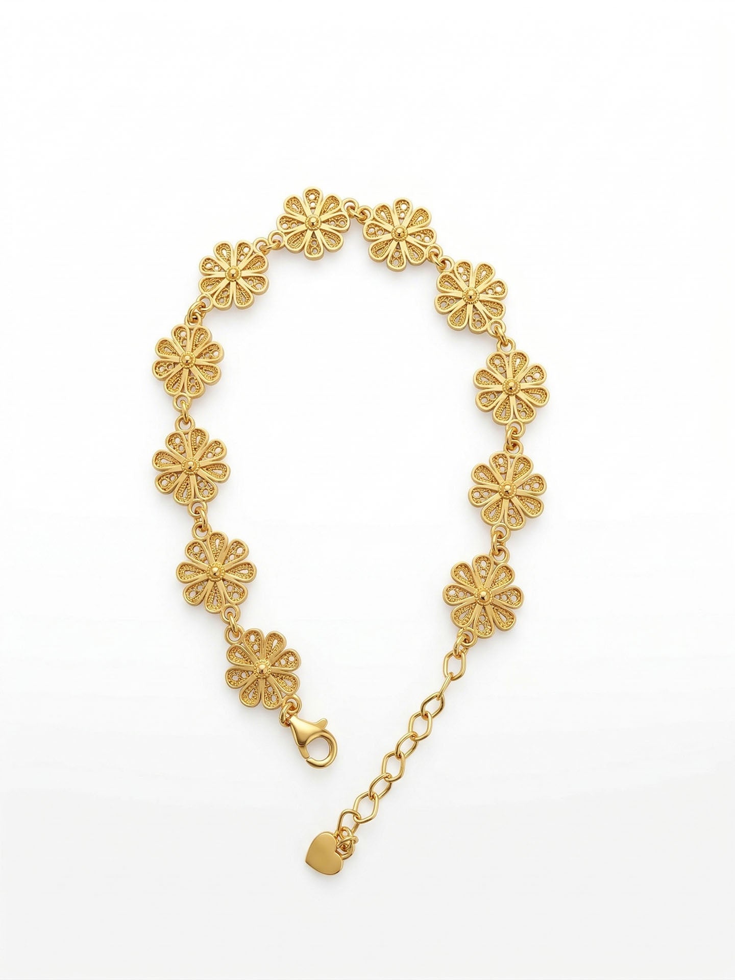 Traditional Filigree Handmade Daisy Row Bracelet Gold Plated Silver
