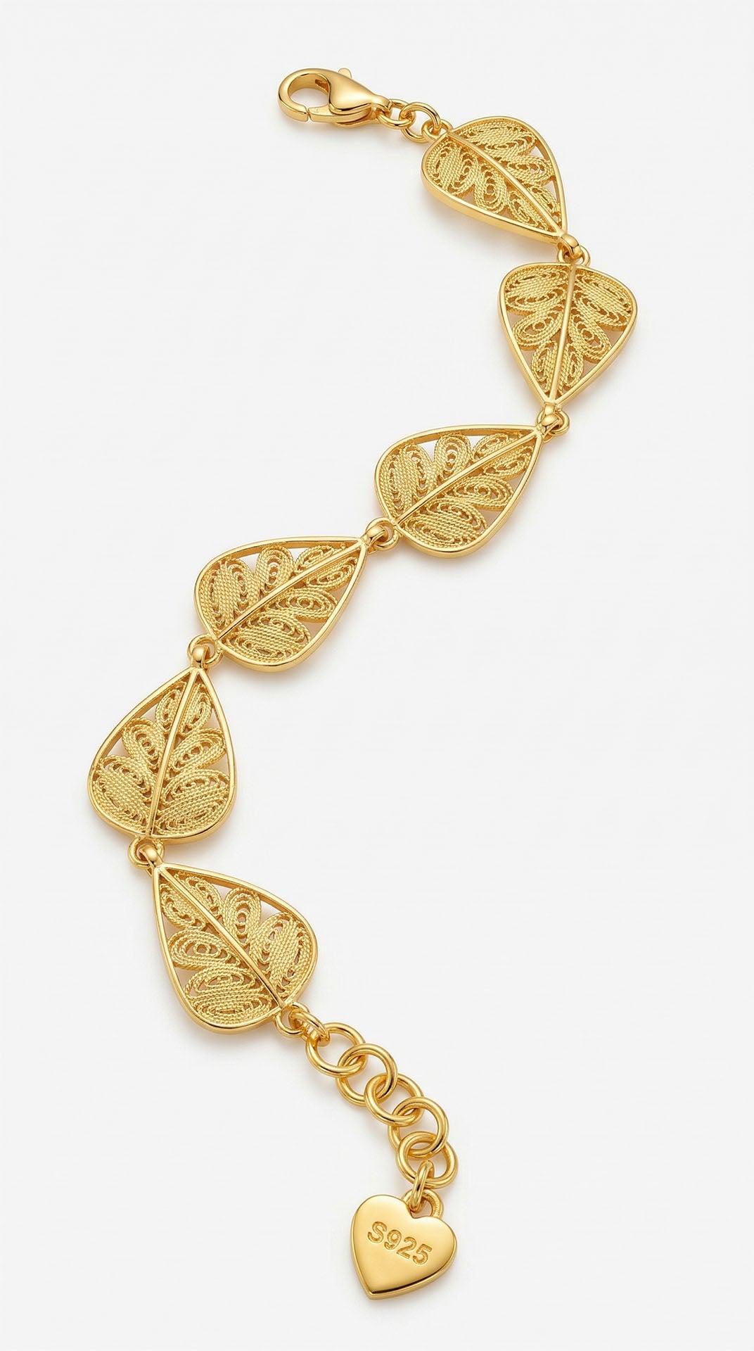 Gold Traditional Filigree Leaf Pattern Bracelet in 925 sterling silver - view 4