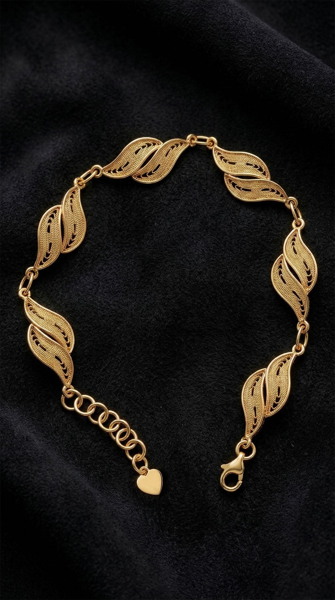 Traditional Filigree Handmade Leaf Row Bracelet Gold Plated Silver