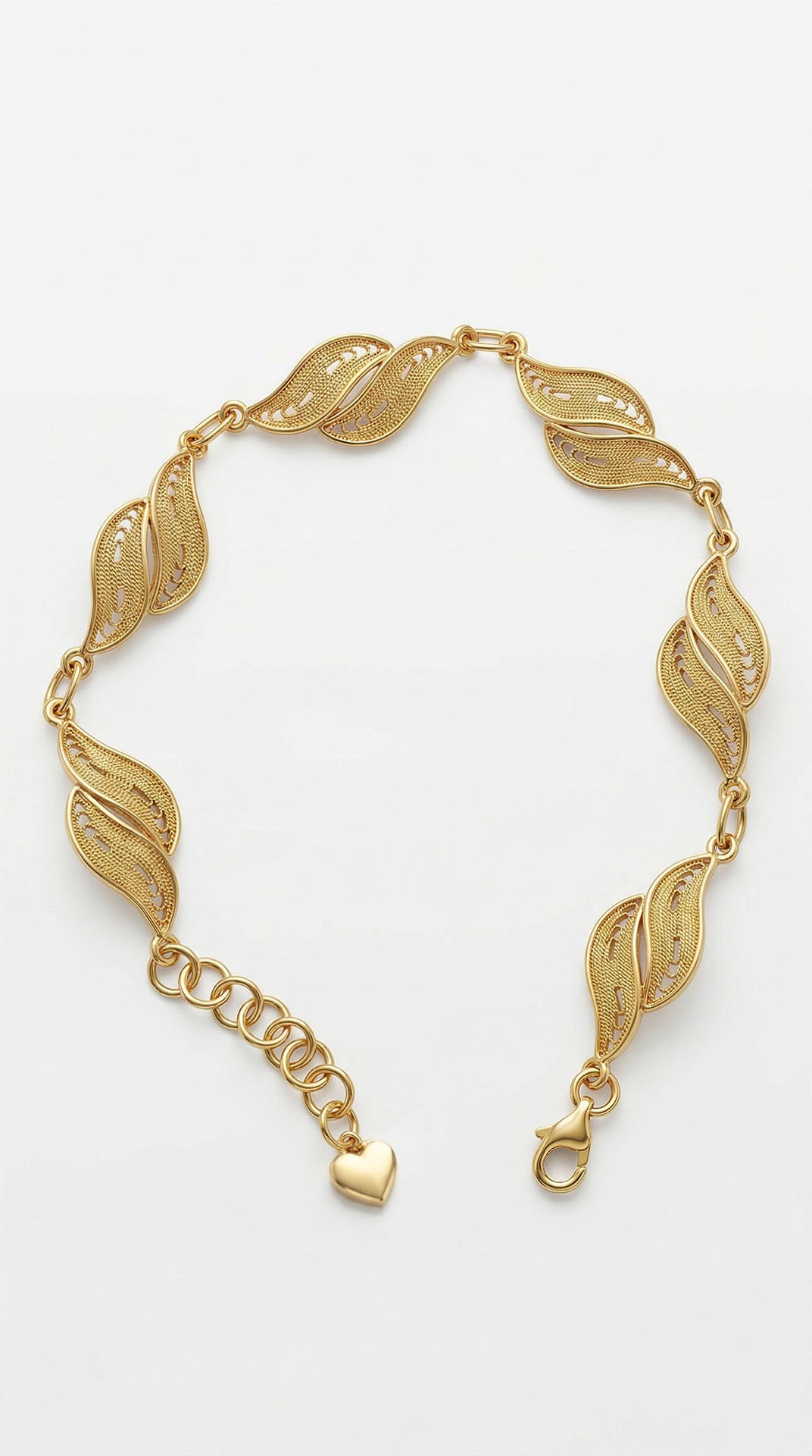 Traditional Filigree Handmade Leaf Row Bracelet Gold Plated Silver