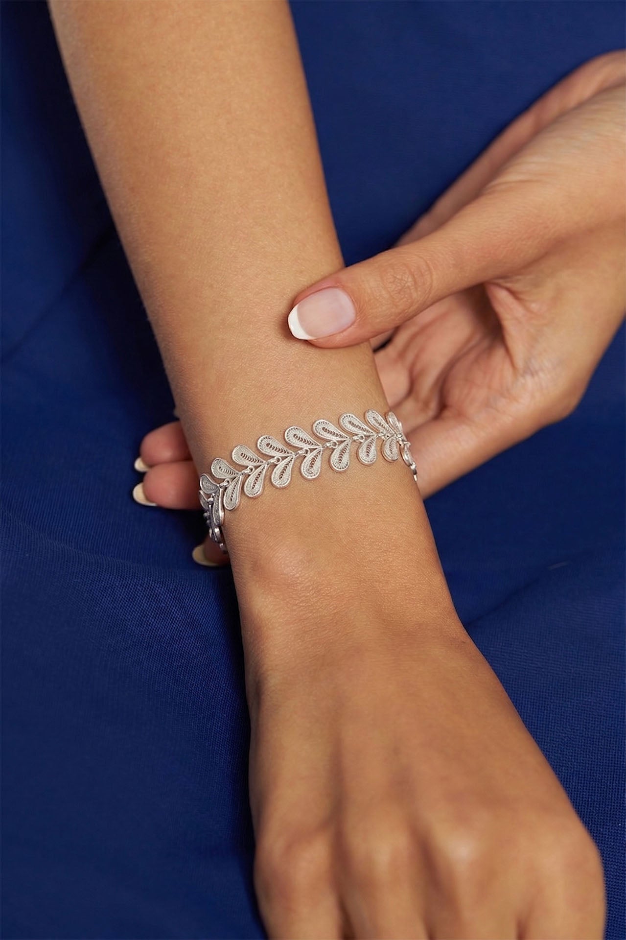 Authentic 925 Sterling Silver Handcrafted Filigree Wheat & Herringbone Chain Bracelet