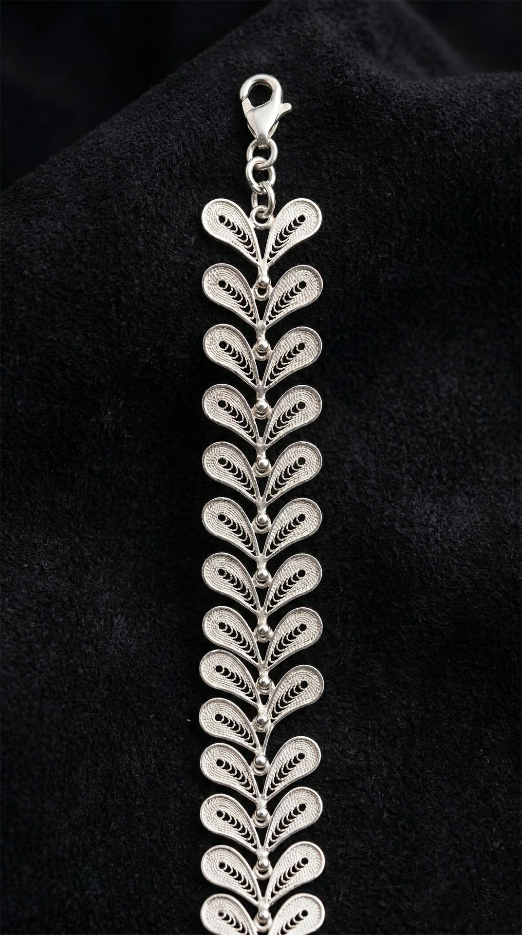Authentic 925 Sterling Silver Handcrafted Filigree Wheat & Herringbone Chain Bracelet