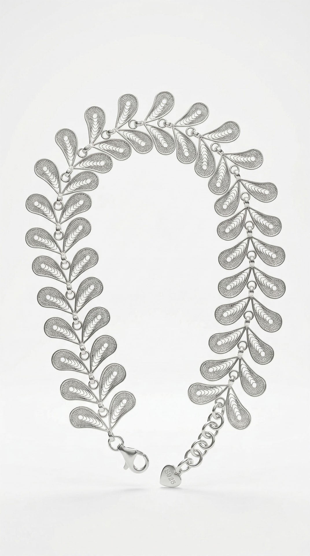 Authentic 925 Sterling Silver Handcrafted Filigree Wheat & Herringbone Chain Bracelet