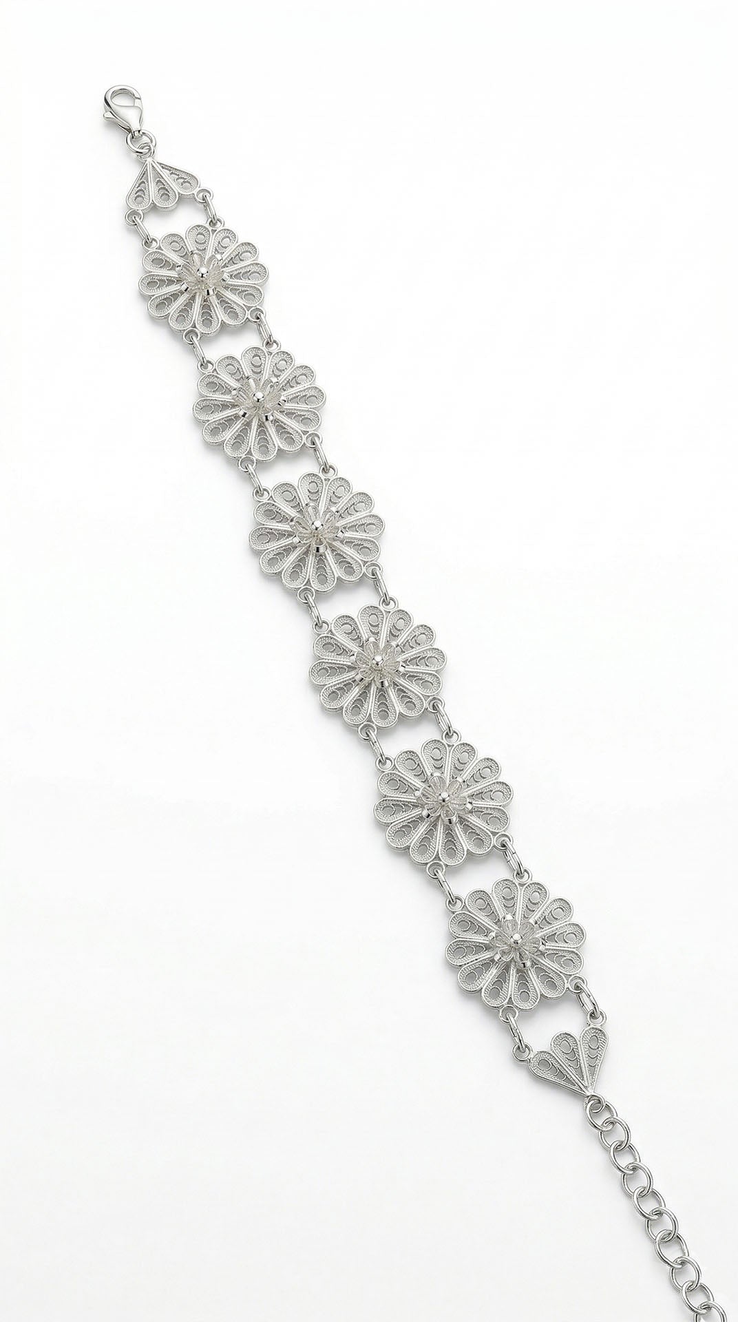 Traditional Filigree Handmade Flower Motif Cuff Bracelet Silver