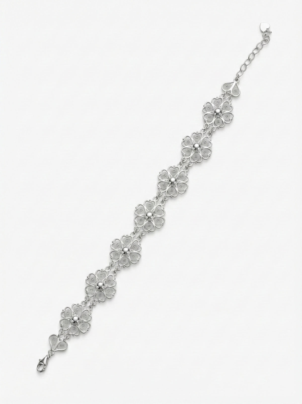 Filigree Flower Link Bracelet (Adjustable) in 925 sterling silver - view 3