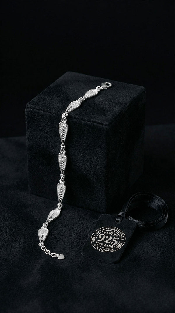 Traditional Filigree Handmade Drop Motif Row Bracelet Silver