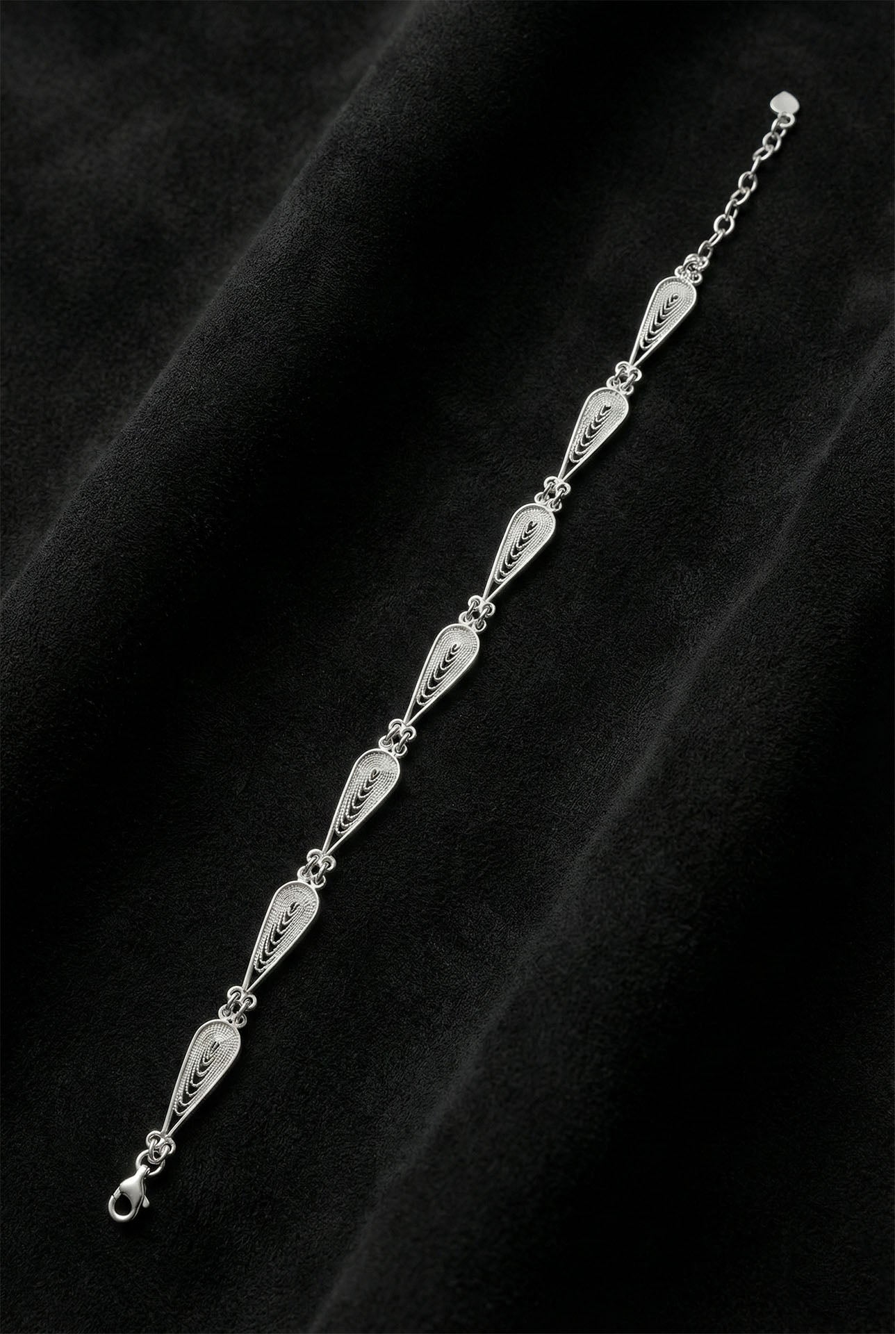 Traditional Filigree Handmade Drop Motif Row Bracelet Silver