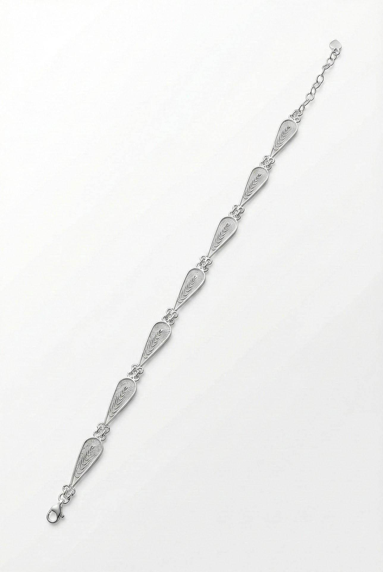 Traditional Filigree Handmade Drop Motif Row Bracelet Silver