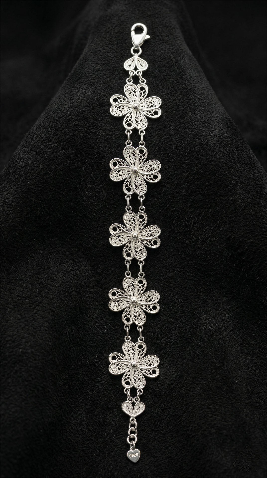 Traditional Filigree Handmade Four Leaf Clover Motif Cuff Bracelet Silver