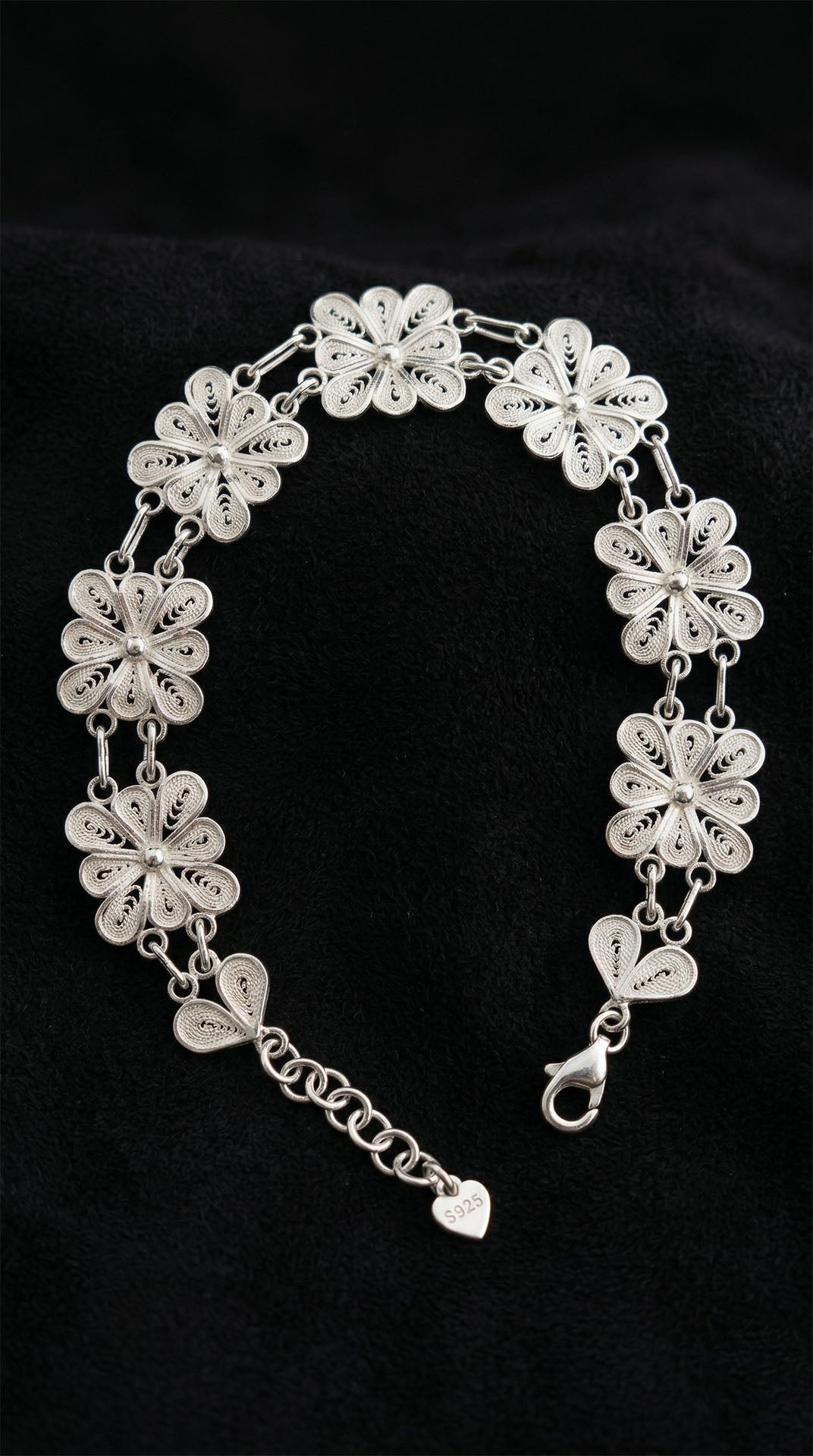 Traditional Filigree Handmade Square Flower Motif Cuff Bracelet Silver