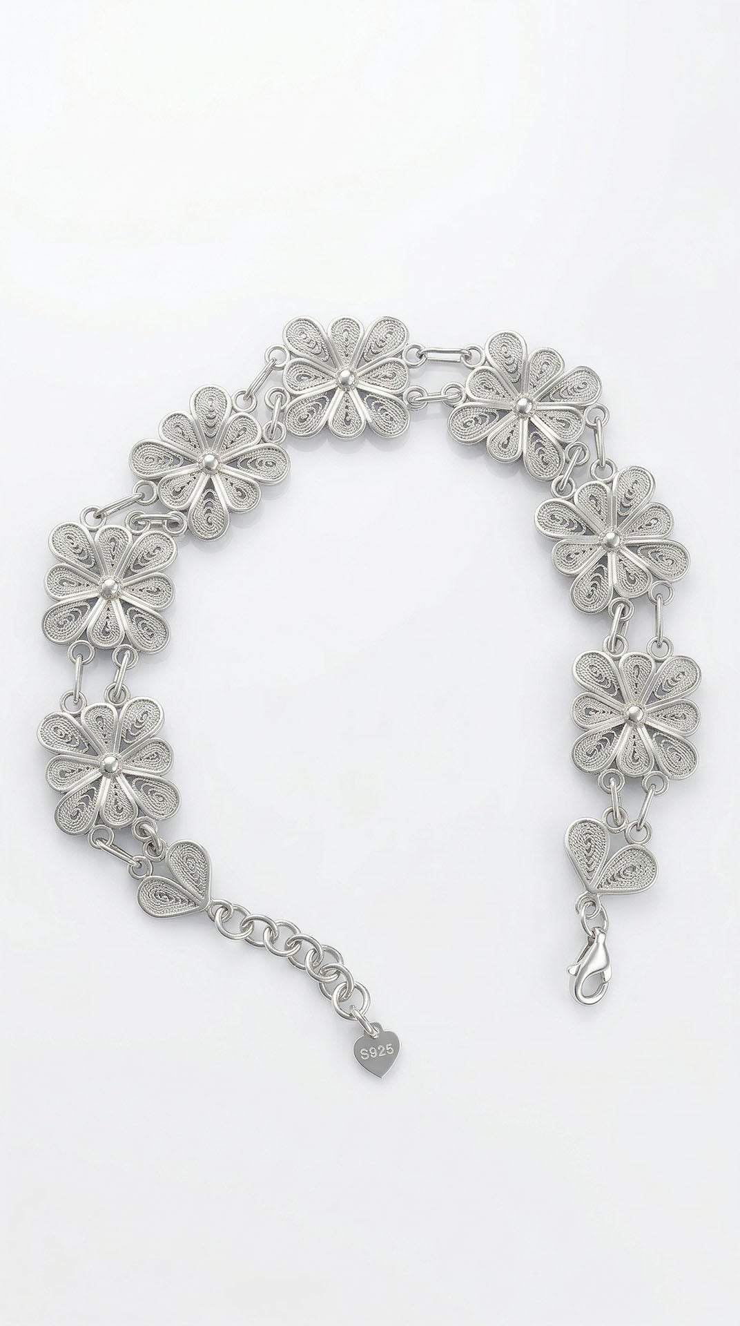 Traditional Filigree Handmade Square Flower Motif Cuff Bracelet Silver