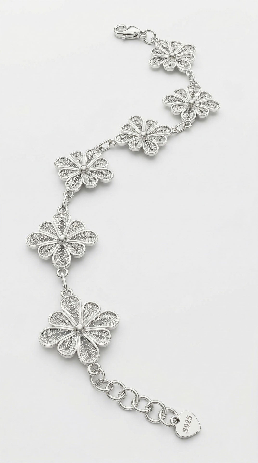 Filigree Diamond Floral Pattern Bracelet in 925 sterling silver - view 4