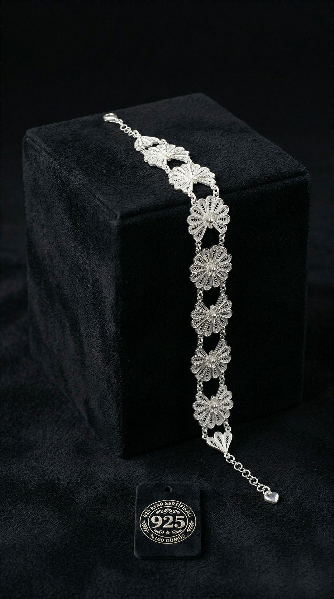 Traditional Filigree Handmade Lotus Flower Motif Cuff Bracelet Silver