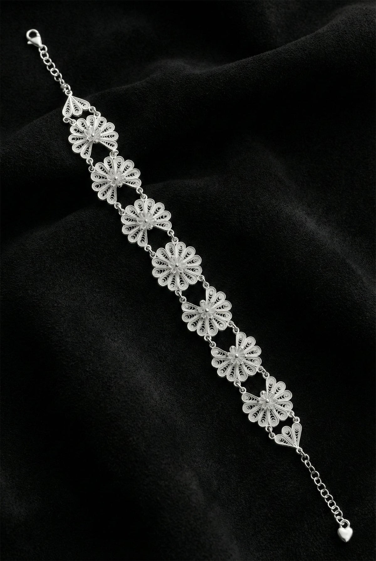 Filigree Lotus Flower Wide Link Bracelet in 925 sterling silver - view 4