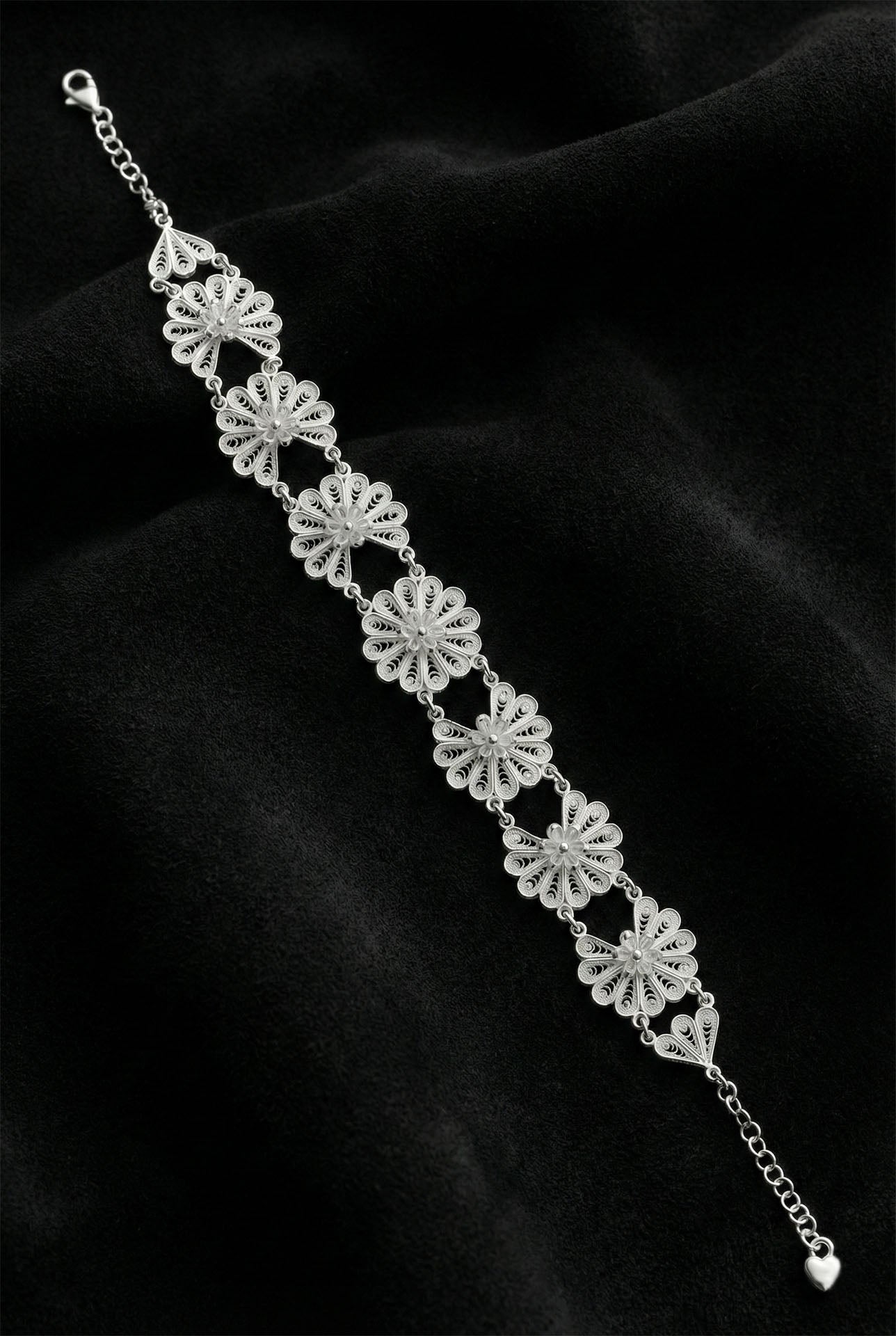 Traditional Filigree Handmade Lotus Flower Motif Cuff Bracelet Silver