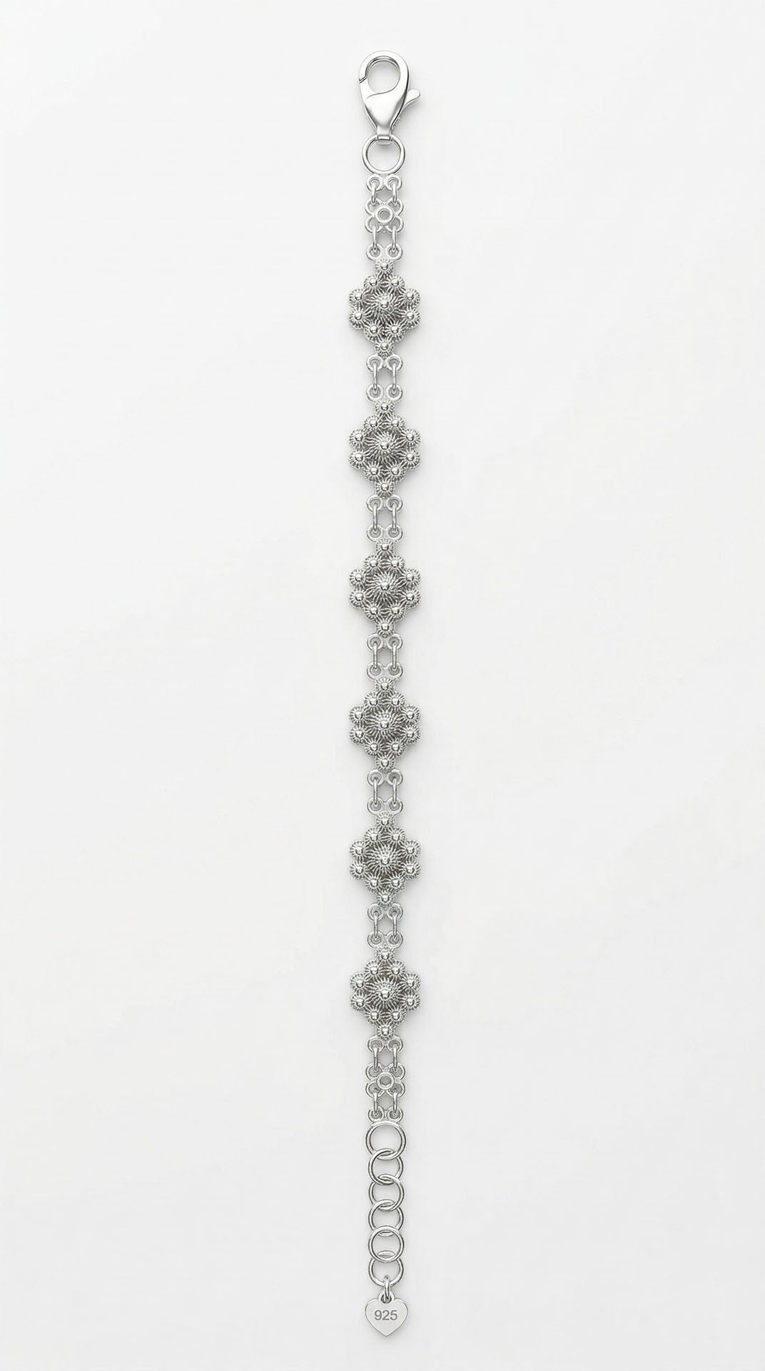 Traditional Filigree Handmade Midyat Heritage Flower Bracelet Silver