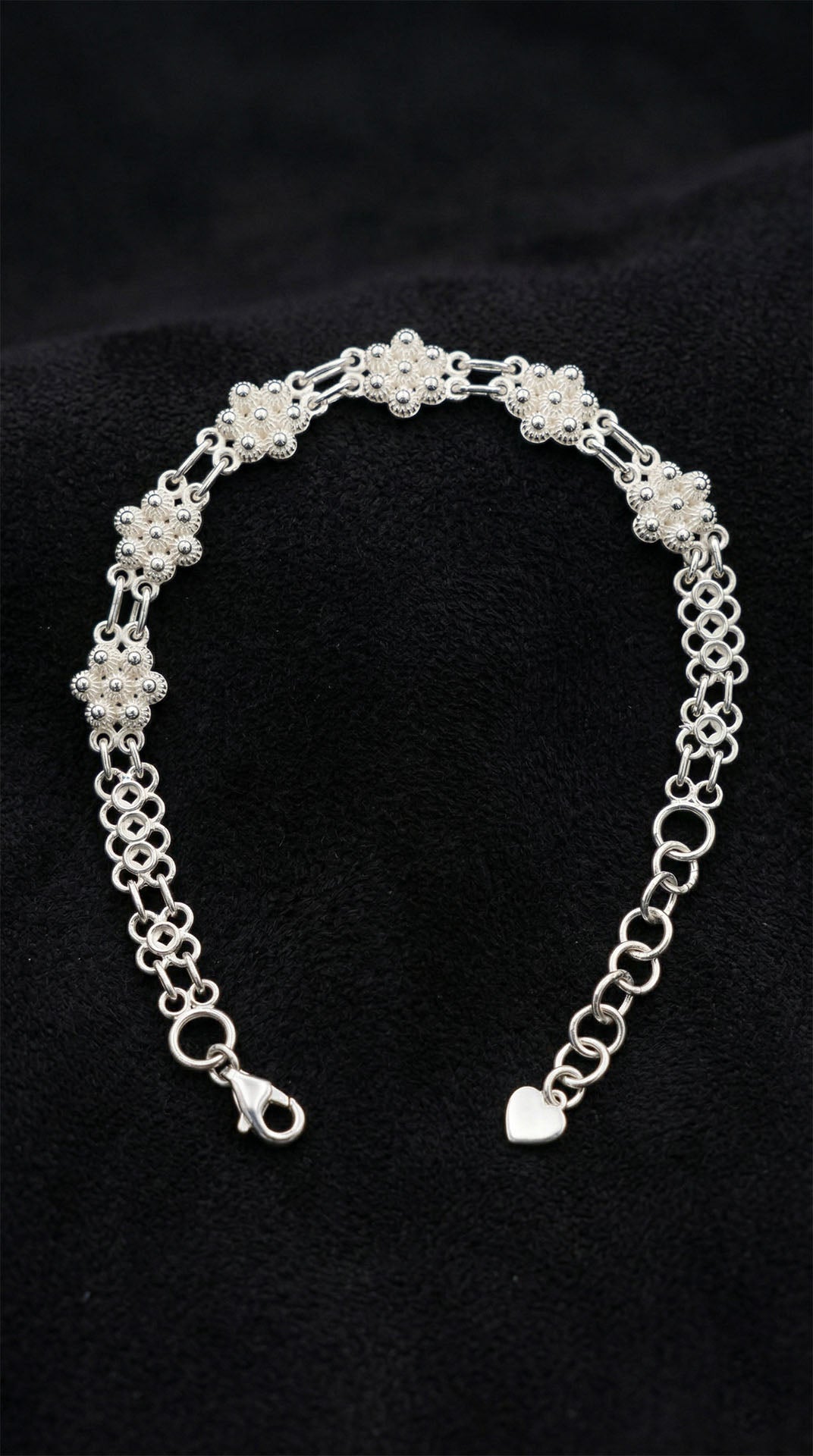 Traditional Filigree Handmade Midyat Heritage Flower Minimalist Bracelet Silver