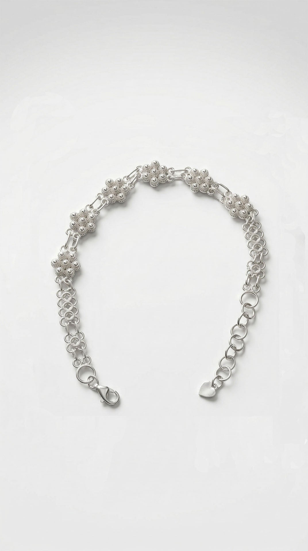 Traditional Filigree Handmade Midyat Heritage Flower Minimalist Bracelet Silver