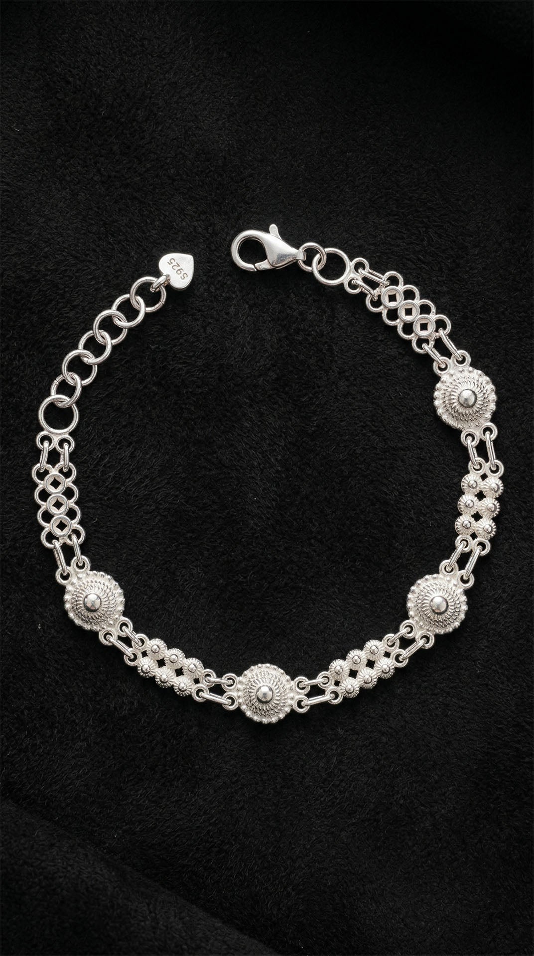 Traditional Filigree Handmade Midyat Heritage Coriander Motif Bracelet Silver