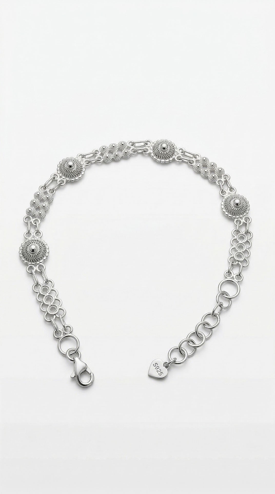 Traditional Filigree Handmade Midyat Heritage Coriander Motif Bracelet Silver