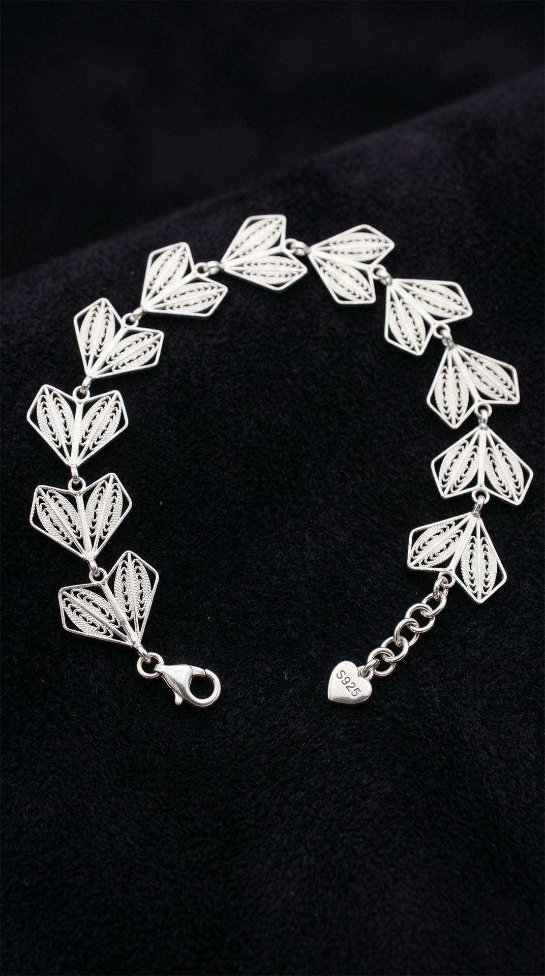 Traditional Filigree Handmade Origami Heart Motif Cuff Bracelet Silver