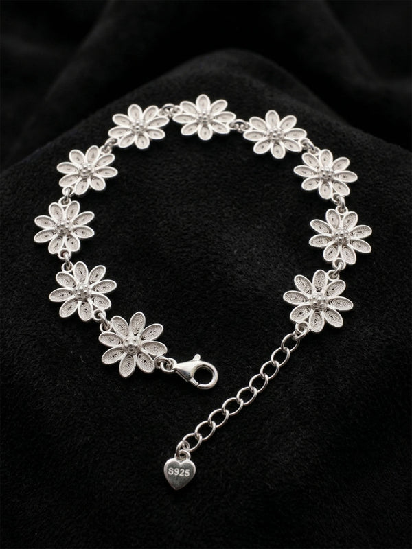 Filigranes Gänseblümchen-Motiv Armband (verstellbar) | 925er Silber