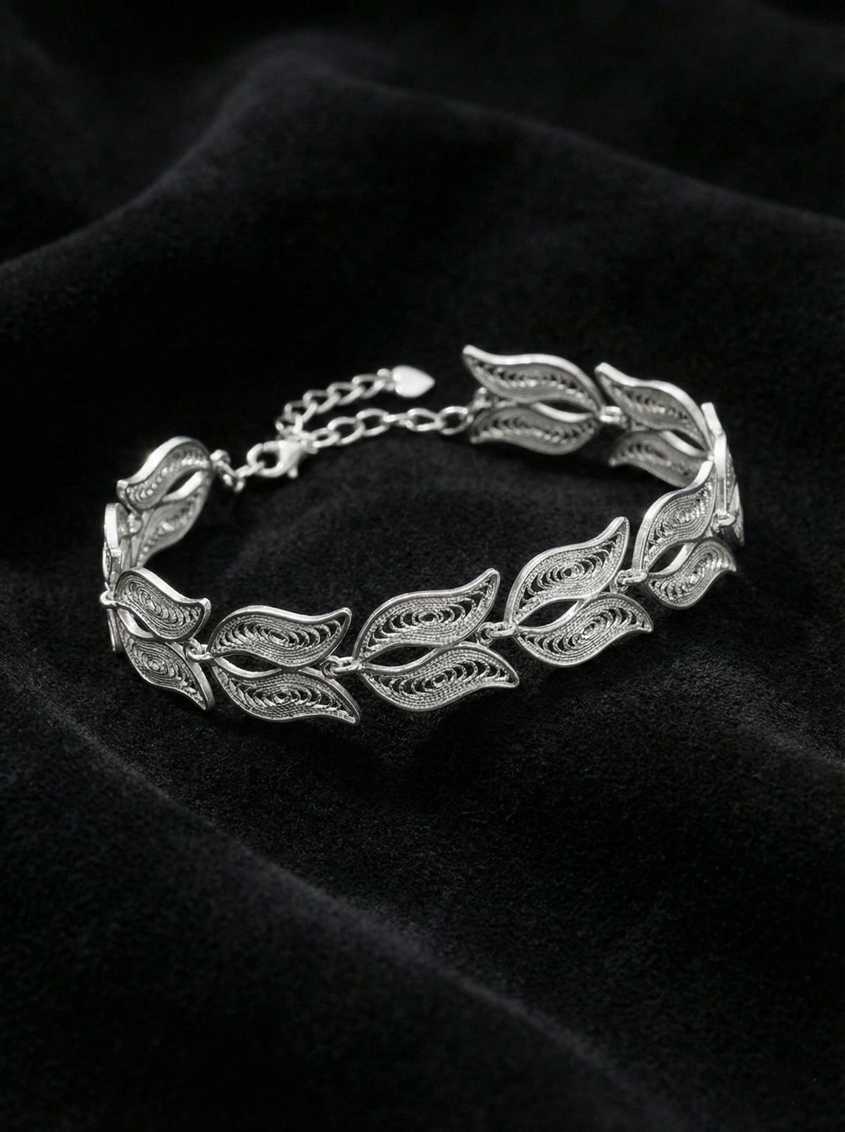 Filigree Tulip Link Bracelet (Adjustable) in 925 sterling silver