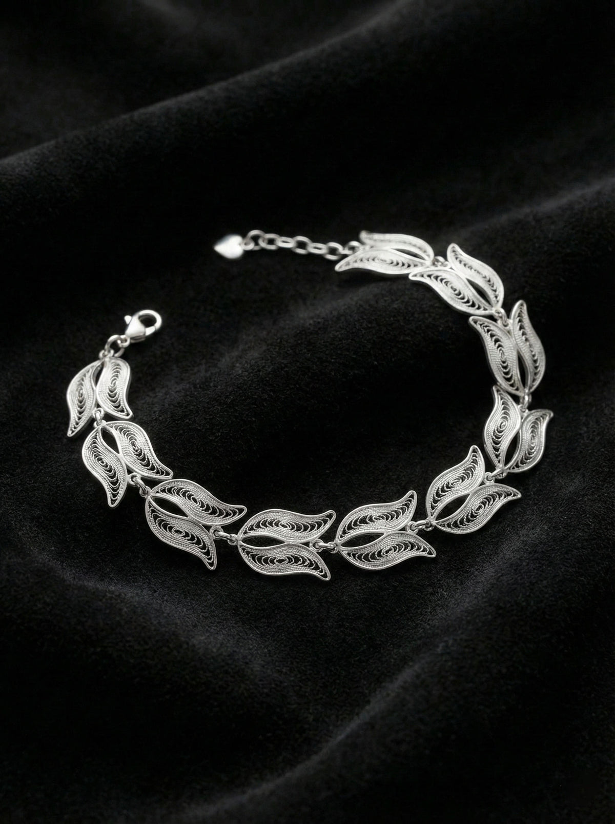 Filigree Tulip Link Bracelet (Adjustable) in 925 sterling silver - view 2