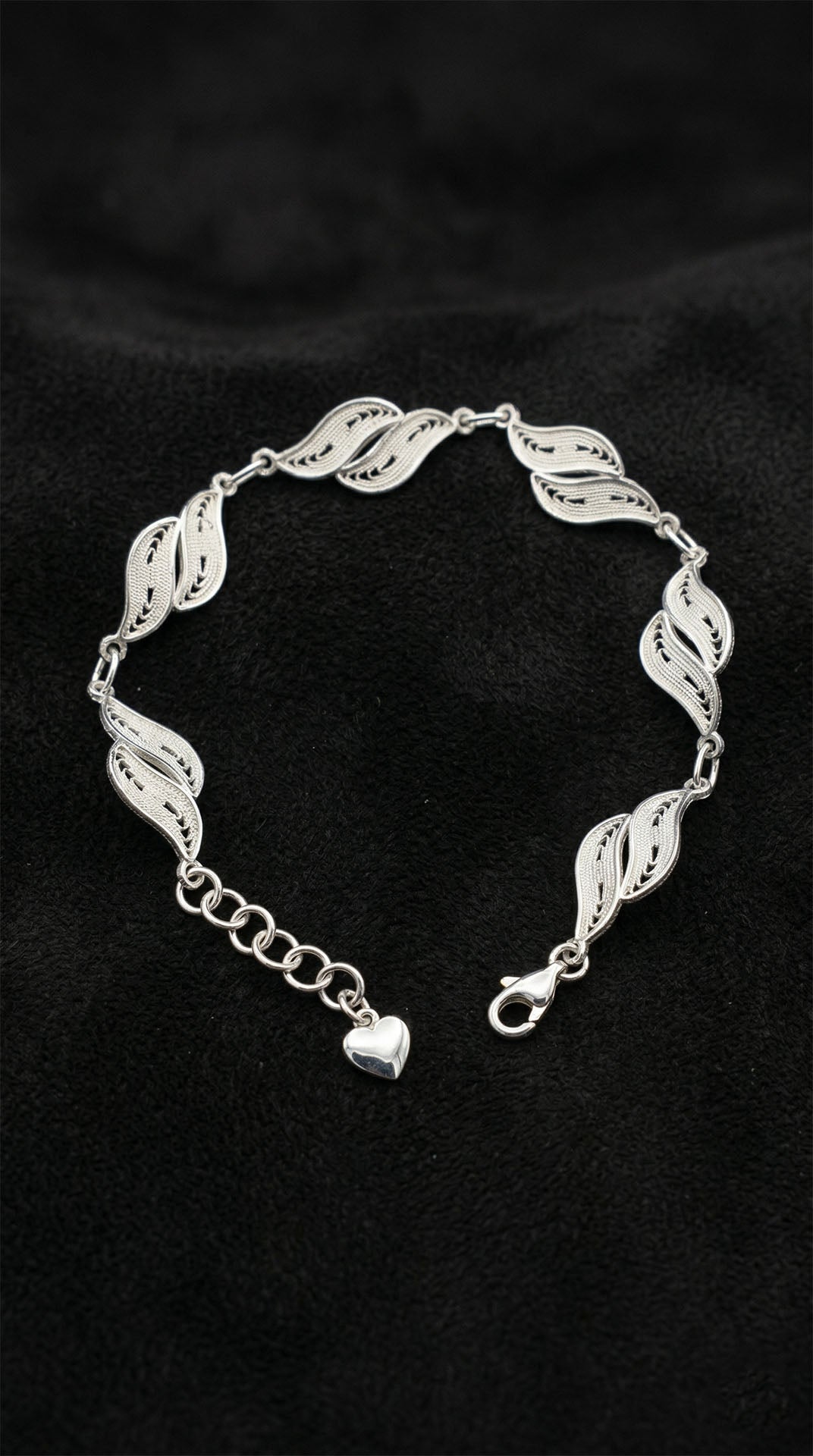 Traditional Filigree Handmade Leaf Motif Row Bracelet Silver