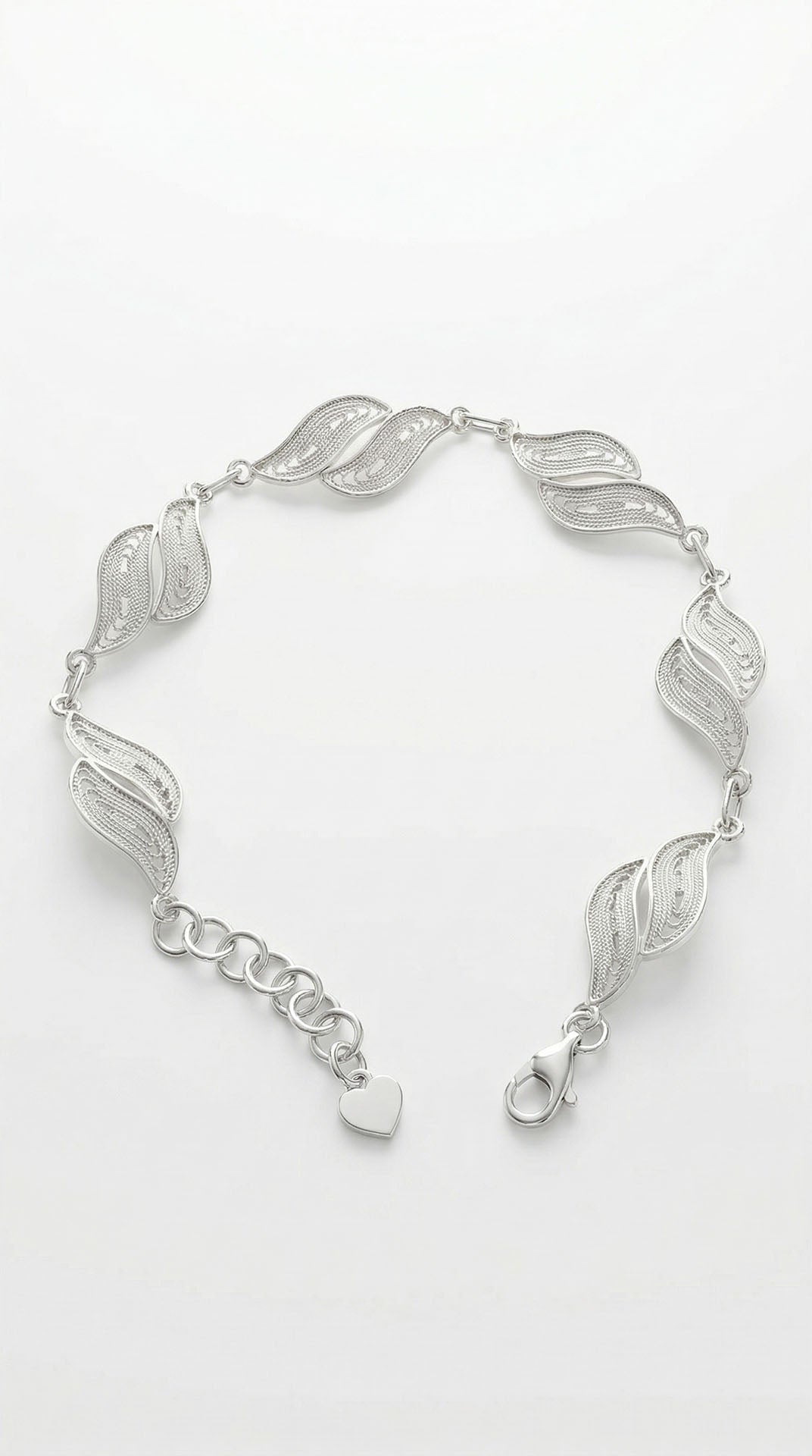 Traditional Filigree Handmade Leaf Motif Row Bracelet Silver