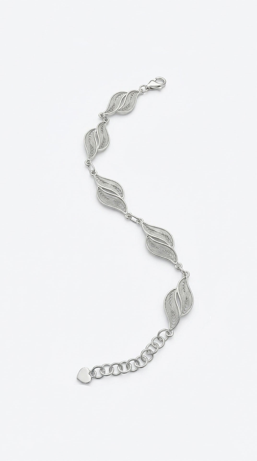 Traditional Filigree Handmade Leaf Motif Row Bracelet Silver