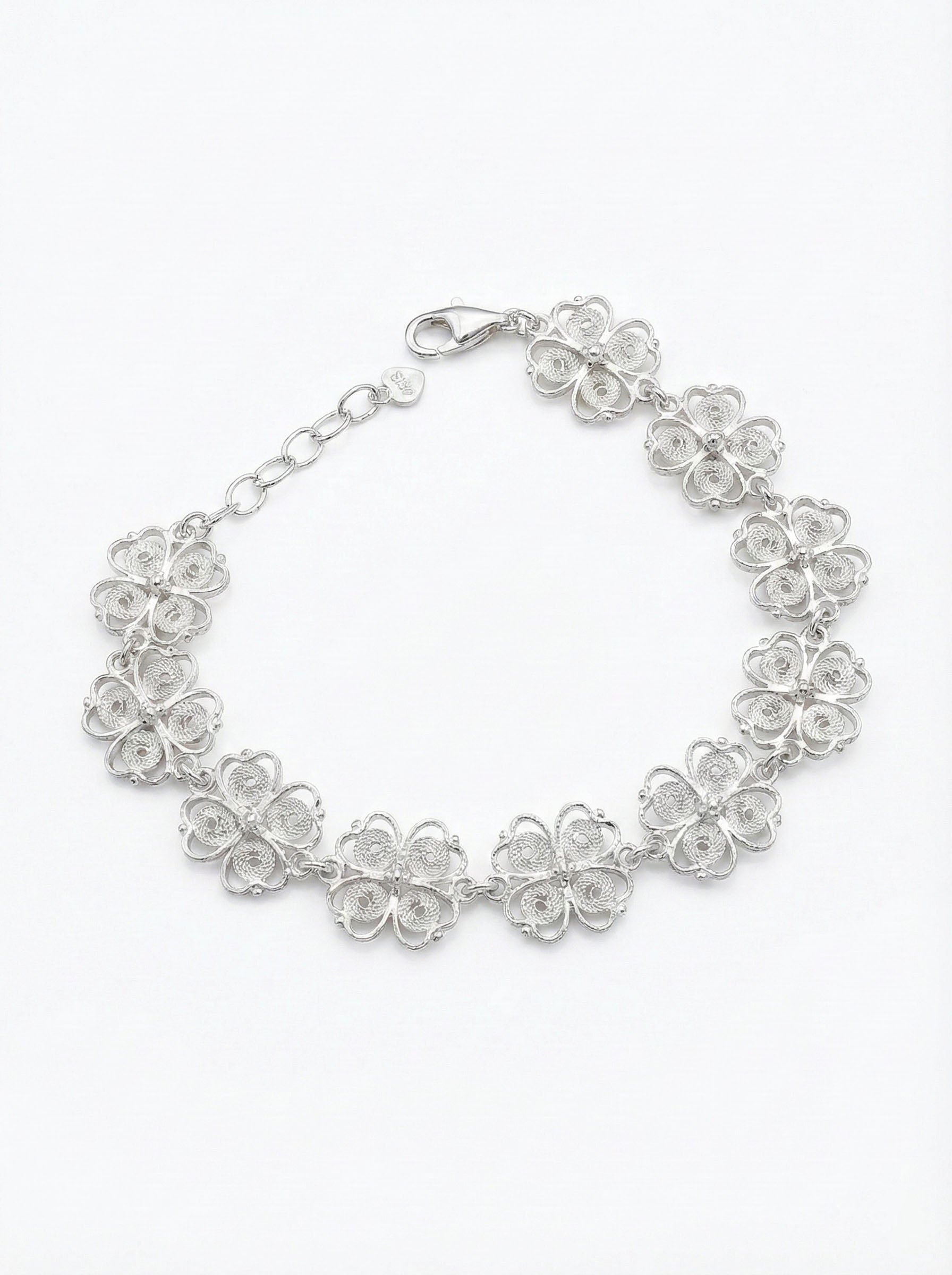 Traditional Filigree Handmade Flower Motif Row Bracelet Silver