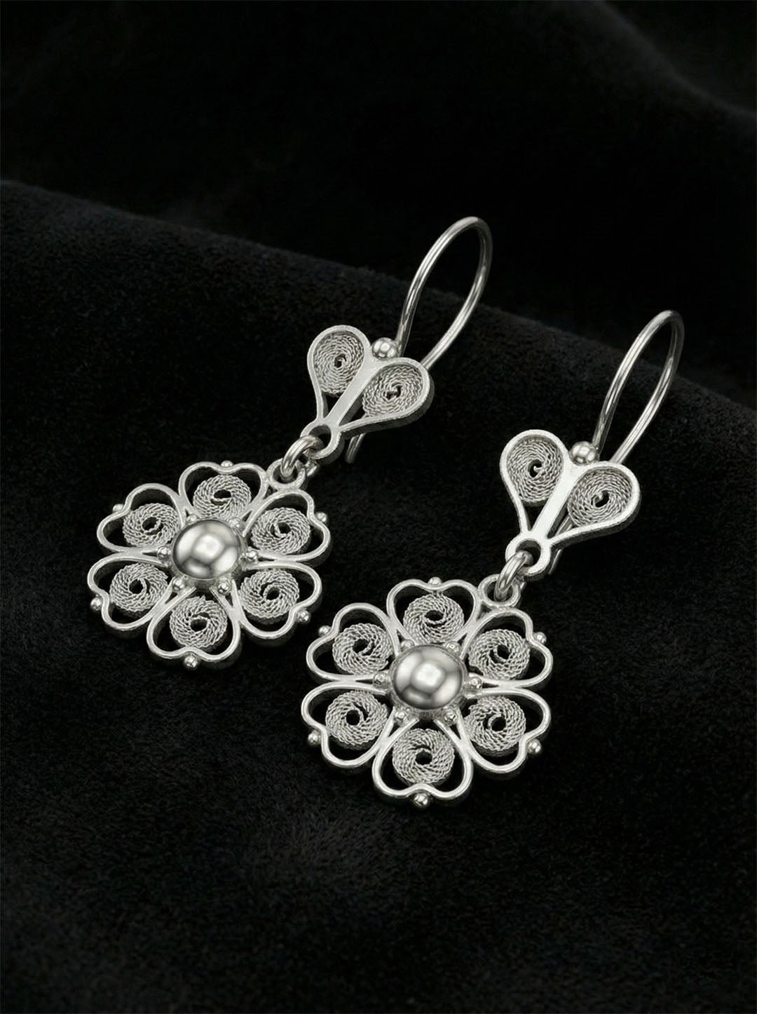 Traditionelle filigrane Blumenmotiv-Ohrhänger aus 925er Sterlingsilber