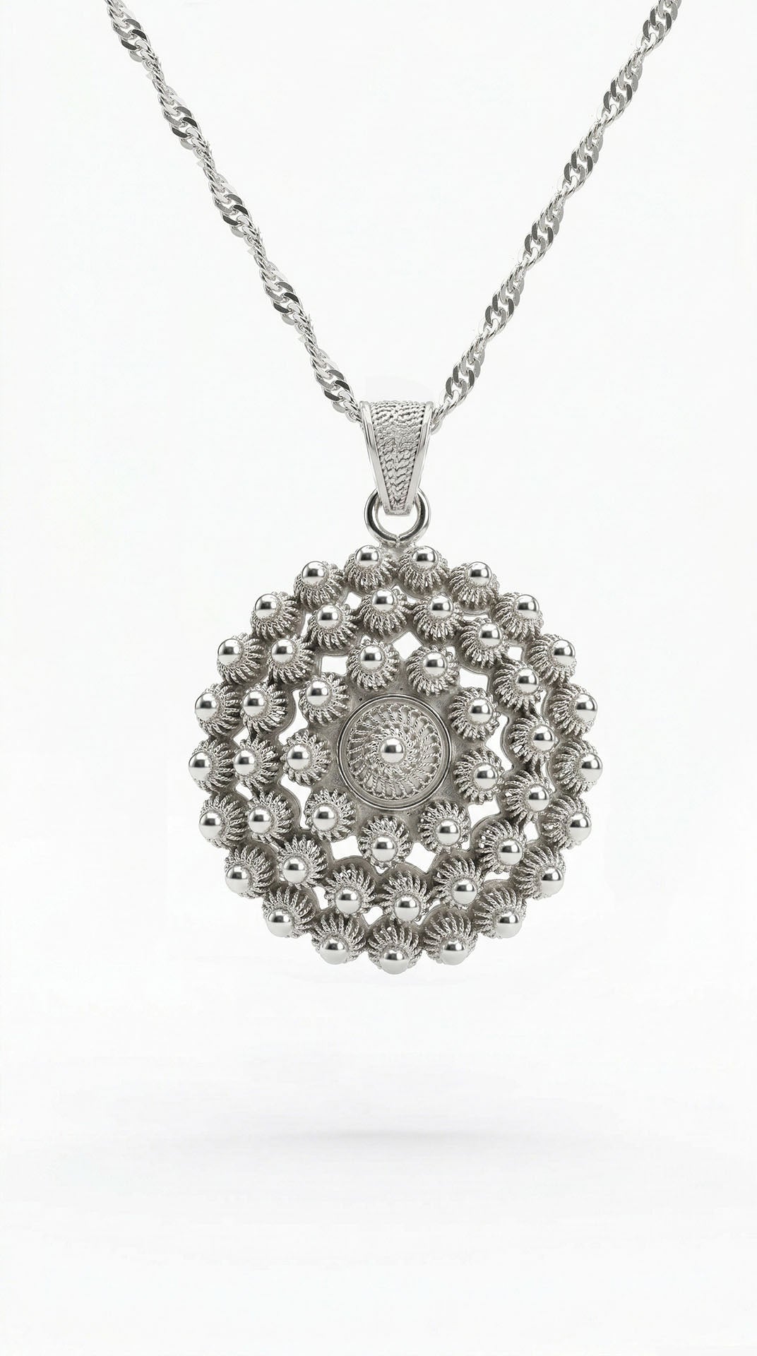 Traditional Filigree Midyat Heritage Flower Necklace Silver – Large