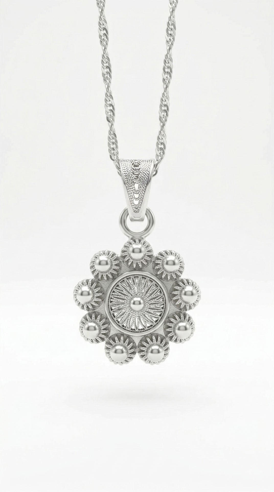 Traditional Filigree Midyat Heritage Flower Necklace Silver – Small
