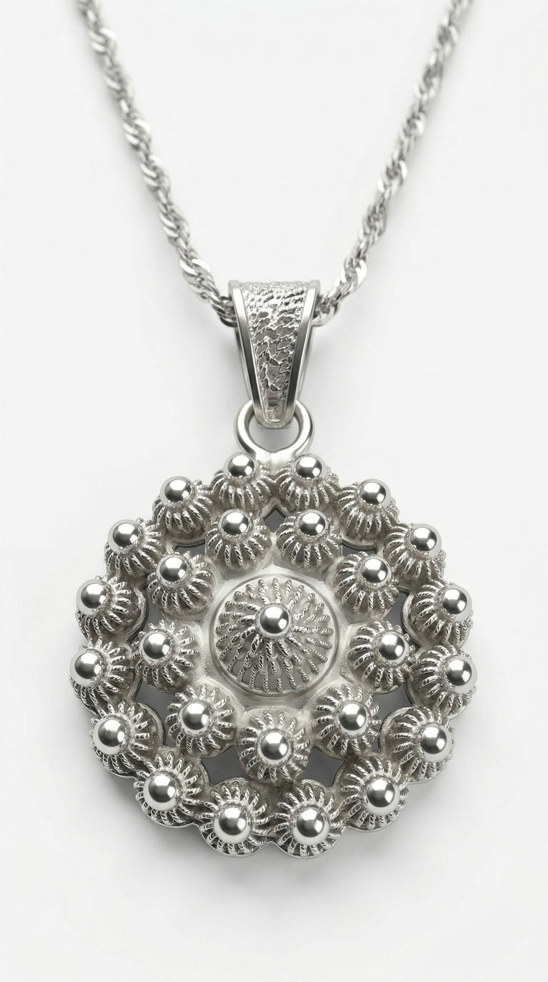 Traditional Filigree Midyat Heritage Flower Necklace Silver – Medium