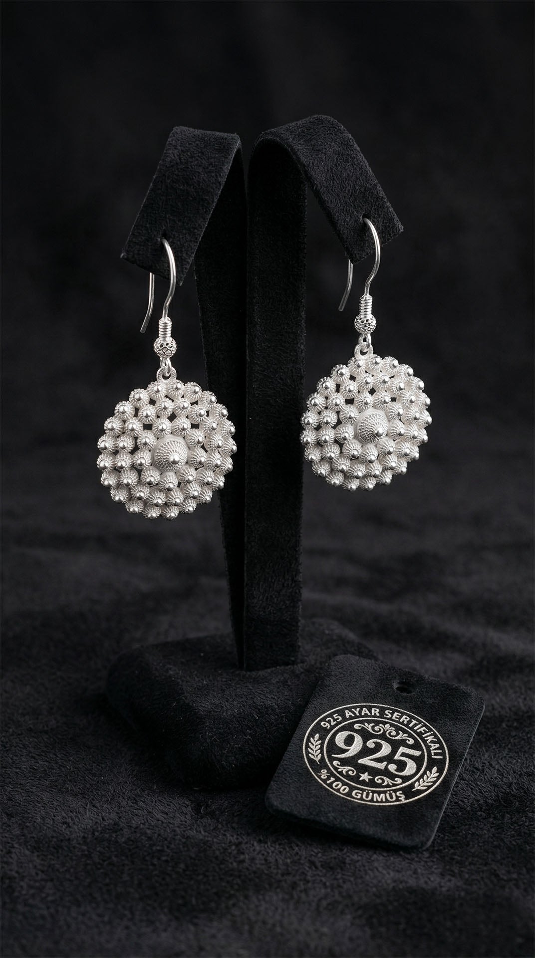 Traditional Filigree Midyat Heritage Flower Dangle Hook Earrings Silver – 22mm