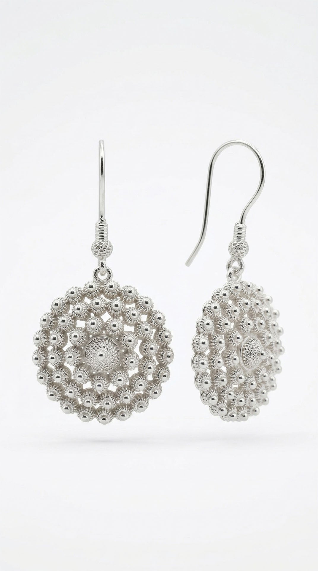 Traditional Filigree Midyat Heritage Flower Dangle Hook Earrings Silver – 22mm