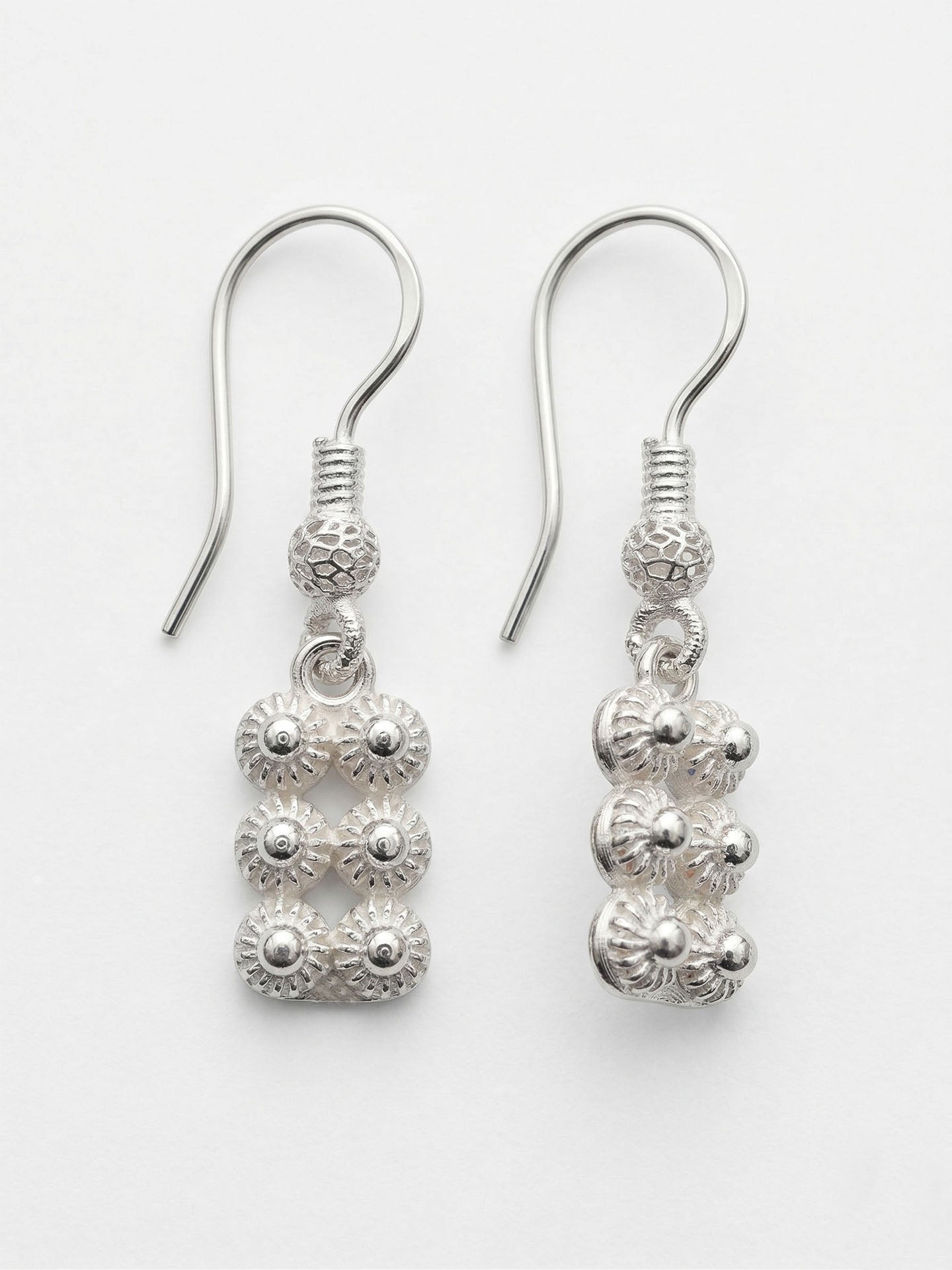 Traditional Filigree Midyat Heritage Rectangle Dangle Hook Earrings Silver