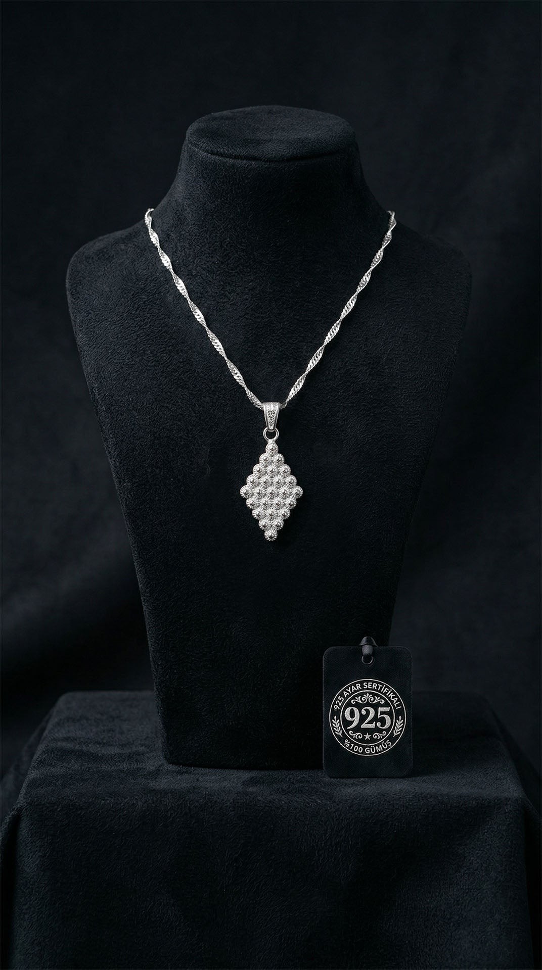 925 Sterling Silver Traditional Filigree Midyat Fertility Series Tile Necklace