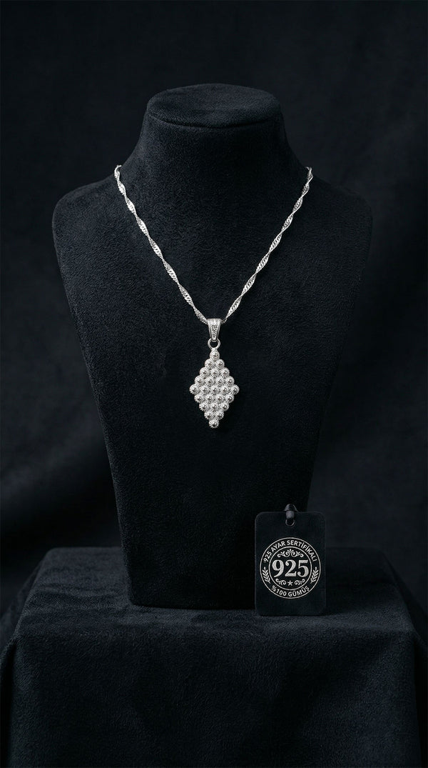 925 Sterling Silver Traditional Filigree Midyat Fertility Series Tile Necklace