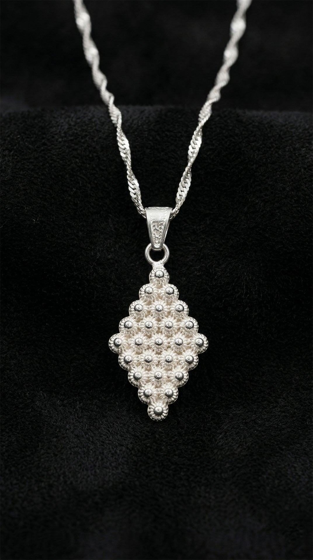 Traditional Filigree Midyat Heritage Diamond-Shape Necklace Silver