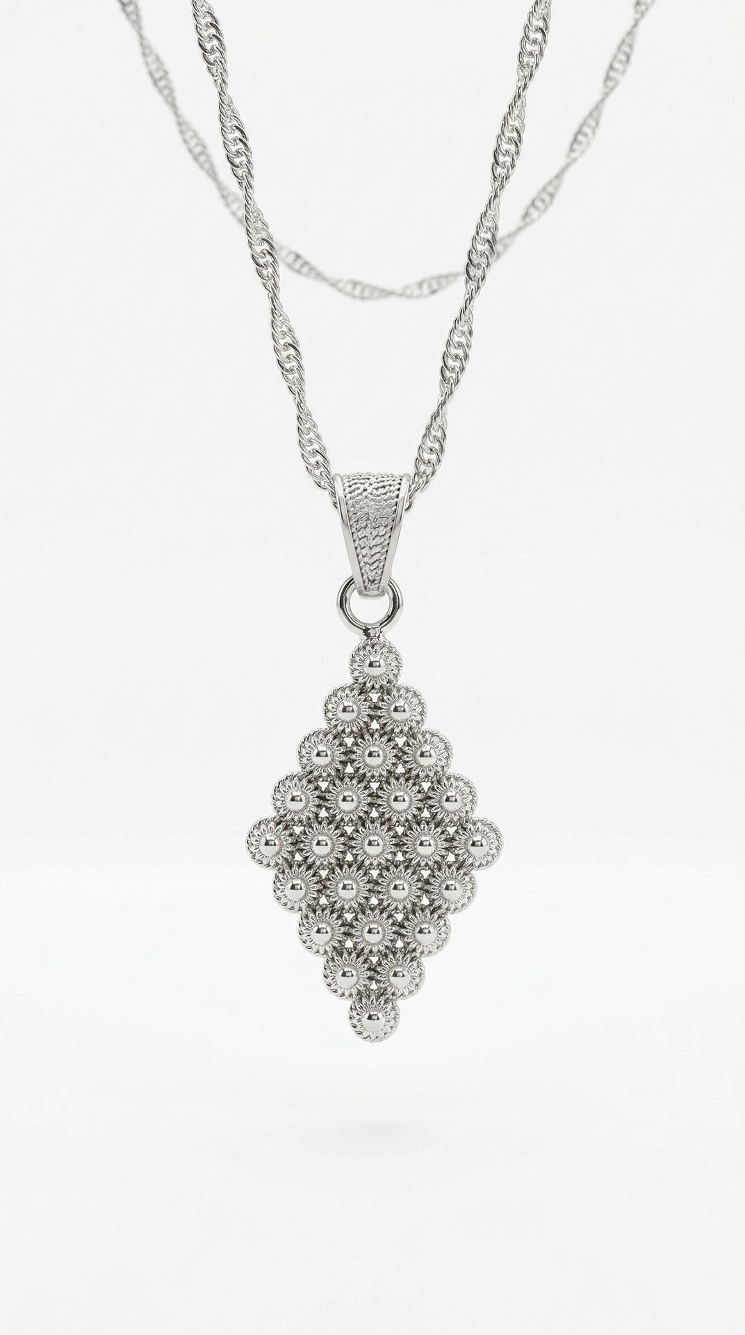 Traditional Filigree Midyat Heritage Diamond-Shape Necklace Silver